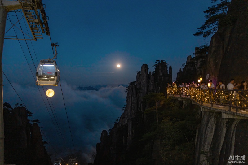 黄山东海索道夜游赏月