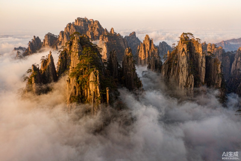 黄山秋日云海与花岗岩峰林