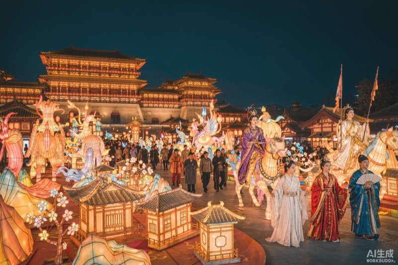 敦煌丝路巡游与夜市灯火意象