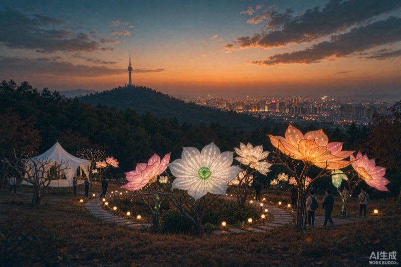 南宁青秀山夜花园灯组与城市夜色意象