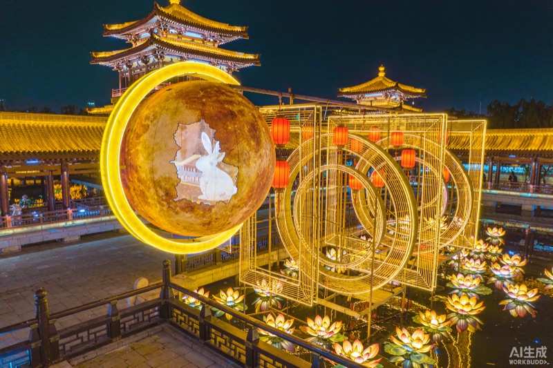 黄鹤楼夜游与巨型满月装置