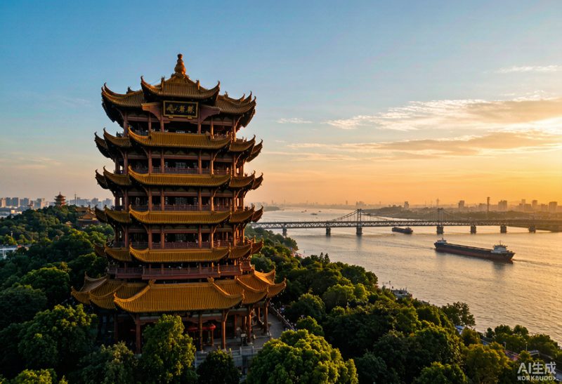 汉口江滩花艺复原的京汉火车站钟楼与月台
