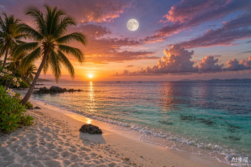 海岛的月色与海湾，海南的中秋夜　AI生成示意图