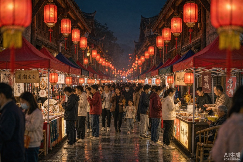 成都古巷国庆夜色与红灯笼市集意象