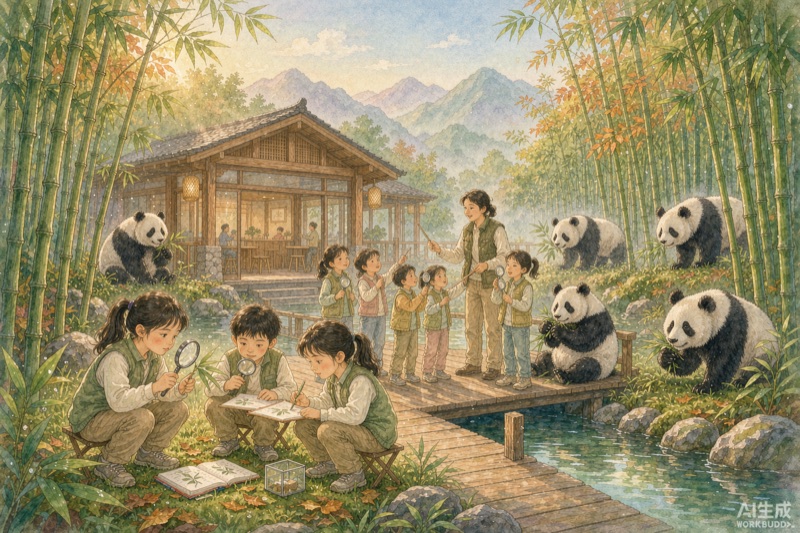 成都熊猫谷亲子科普营与竹林意象