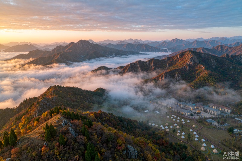 秋日沂蒙山的层叠山峦与云海　AI生成示意图