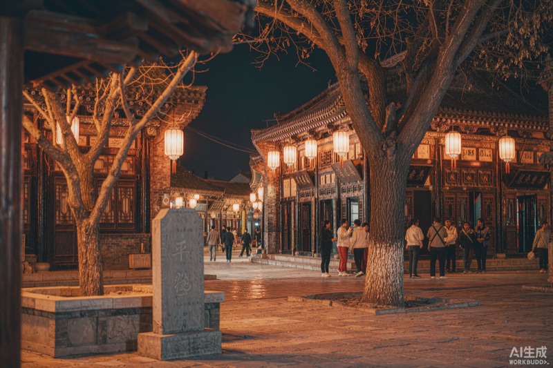 平遥古城夜色灯笼街巷意象