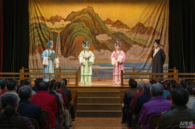 评剧惠民演出在社区剧场开唱的舞台与观众