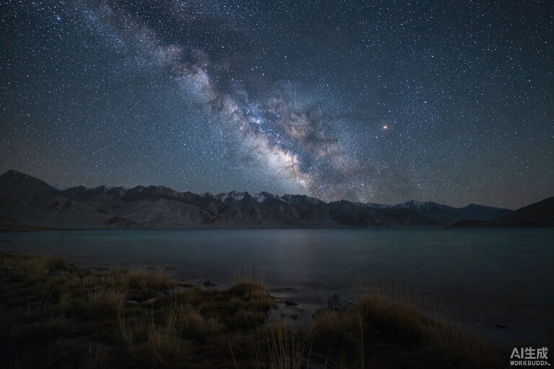 纳木错湖畔星空与雪山意象