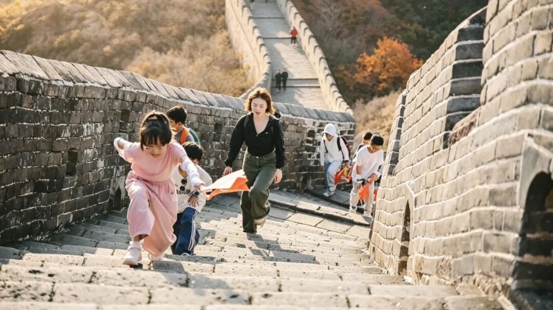 孩子在杭盖原生牧场围栏边喂羊（牧民生活体验项目）